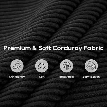 URRED Oversized Modular Sectional Sofa, 122" U Shaped Modern Comfy Cloud Couch with Movable Ottoman & Pillows, Deep Seat Couches for Living Room, Bedroom or Apartment (Corduroy Black, 122" U Shaped)