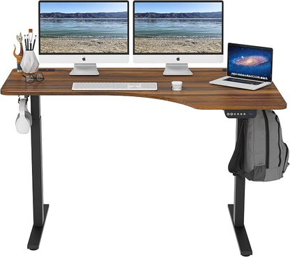 SHW 55-Inch Large Electric Height Adjustable L-Shaped Standing Desk with Right Facing Corner, Walnut