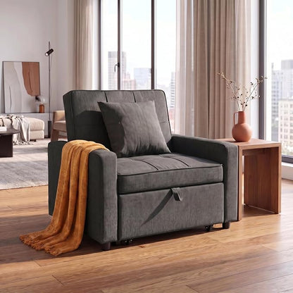 3-in-1 Convertible Sleeper Chair, Pull Out Single Sofa Bed with 3 Adjustable Backrest Angle & Pillow, Foldable Compact Reclining Sofa Bed for Small LivingRoom, Apartment, Home Office, Gray