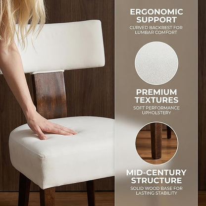 HNY Set of 4 Mid Century Modern Dining Chairs, Farmhouse Velvet Upholstered Accent Chair Curved Backrest Kitchen Chairs, with Hardwood Frame, Cream, Velvet-beige