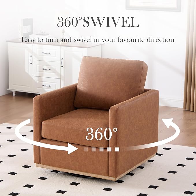 Aoiy & Wifon 30.7" W Swivel Accent Chair Set of 2, Mid Century Modern Swivel Chairs for Living Room, Comfy Small Accent Chair, PU Leather, Brown