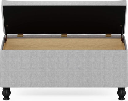 Furinno Laval Button Tufted Storage Ottoman Bench, with Safety Hinged Soft Closed Seat, for Entryway, Bedroom, Living Room, Glacier