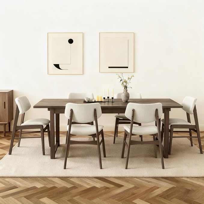 KISLOT Wooden Dining Chairs Set of 2, Upholstered Modern Dining Room Chairs, Solid Oak Wood Kitchen Chairs with Soft Cushion Backrest for Farmhouse, Restaurant, Café (Cream Fabric & Walnut Color)