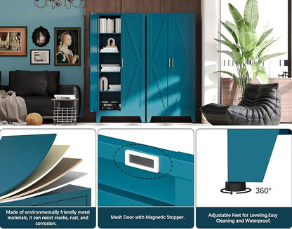 71" H Blue Metal Pantry Cabinet with Doors,Freestanding Kitchen Pantry Cabinet,Farmhouse Food Storage Cabinets,Tall and Large Pantry Cabinets for Kitchen, Dining Room, Living Room