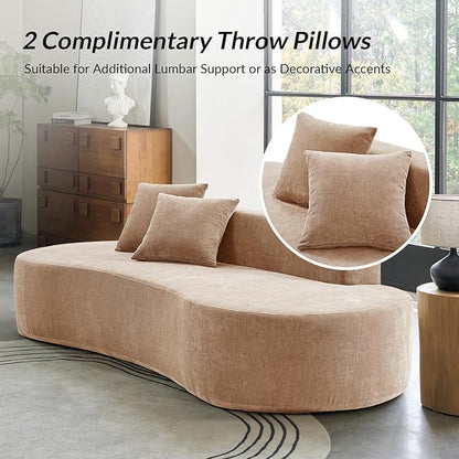 94.5" Modern Curved Sofa, 3-Seater Comfy Foam Couch with 2 Pillows, Frameless & No Assembly Required, Cloud Couch for Living Room, Pink