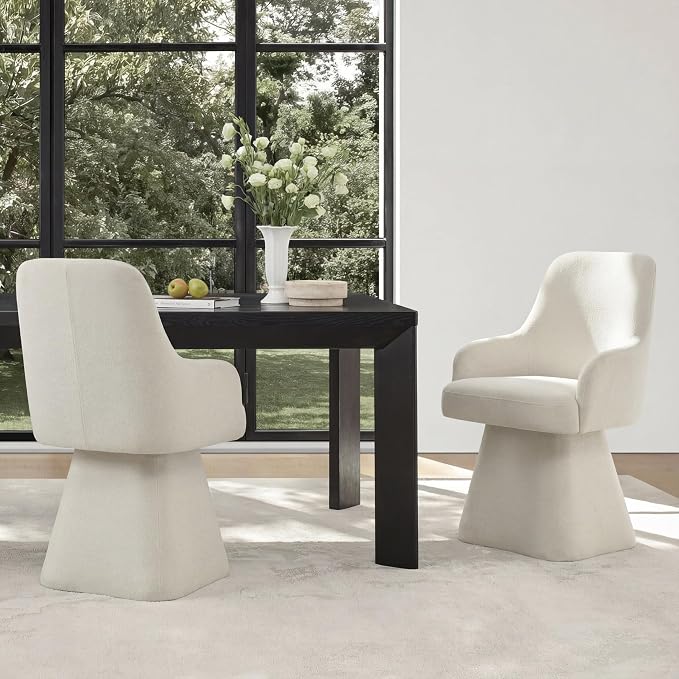 KISLOT Swivel Dining Chairs Set of 4, Mid Century Modern Chairs Fabric Upholstered Armchair with Armrest & Ergonomic Backrest for Dining Room, Kitchen, Bedroom, Living Room, Beige, 4 Boxs