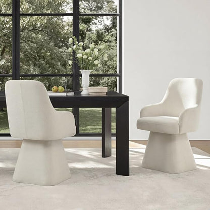 KISLOT Swivel Dining Chairs Set of 4, Mid Century Modern Chairs Fabric Upholstered Armchair with Armrest & Ergonomic Backrest for Dining Room, Kitchen, Bedroom, Living Room, Beige, 4 Boxs