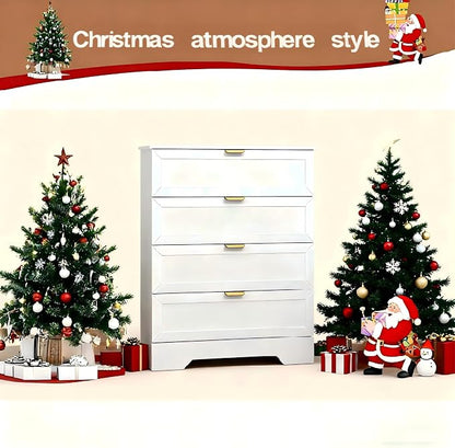 37-inches Tall Chest of Drawers, 4 Drawer Dresser for Bedroom, Wood Dresser with Large Drawers, Modern Storage Cabinet for Closet, Living Room, Entryway, White