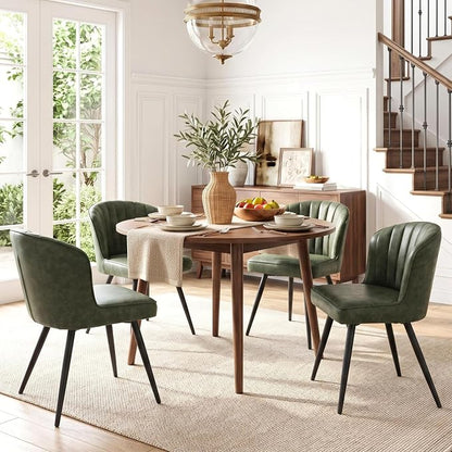 ROCITY Modern Upholstered Dining Chairs Set of 4 Green Leather Dining Room Chairs Armless Kitchen Chair with Black Metal Legs