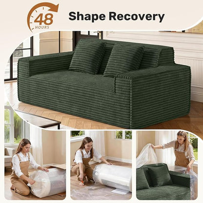 75'' Modern Cloud Loveseat Sofa Set of 2, No Assembly Required Comfy Deep Seat Couches 2 pcs for Living Room, Bedroom, Apartment (Corduroy-Green)
