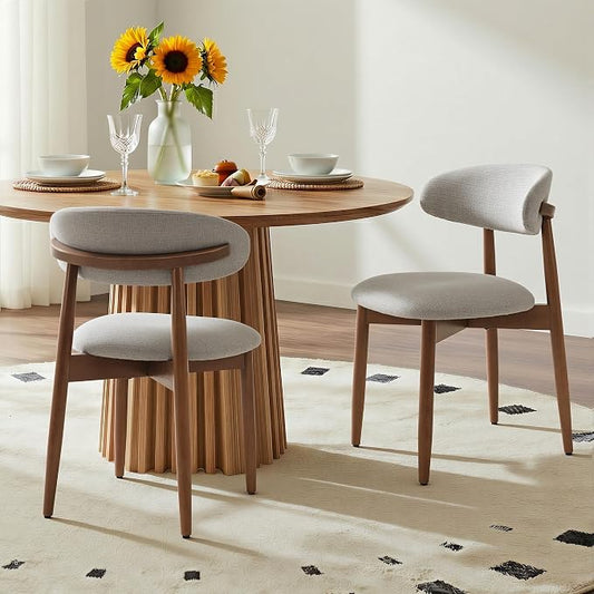 COLAMY Mid-Century Modern Wooden Dining Chair Set of 2, Indoor Upholstered Kitchen Chairs with 2.6" Cozy Padded Seat, Walnut Finish Side Dining Chair, [Gray]