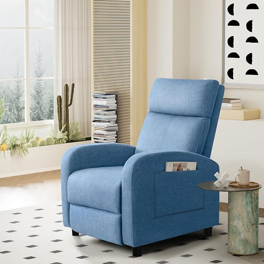 Furniwell Massage Recliner Chair for Living Room Adjustable Fabric Reclining Chair Home Theater Seating Modern Winback Single Sofa for Adults with Footrest (Blue)