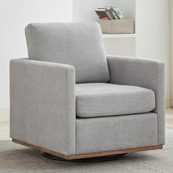Swivel Accent Chair, 360 Degree Square Swivel Chair for Living Room, Mid Century Modern Upholstered Accent Barrel Chair,Comfy Sofa Armchairs for Bedroom,Nursery,Chenille, Grey