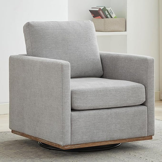 Swivel Accent Chair, 360 Degree Square Swivel Chair for Living Room, Mid Century Modern Upholstered Accent Barrel Chair,Comfy Sofa Armchairs for Bedroom,Nursery,Chenille, Grey
