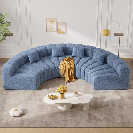 128" Oversized Curved Cloud Couch, Modern Compressed Modular Sectional Sofa, 4 Seater Boneless Couches for Living Room, No Assembly Required, Light Blue 1 PCS