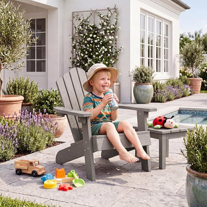 Giantex Kids Adirondack Chair, All-Weather HIPS Children's Outdoor Chair with Tilted High Backrest, Toddler Beach Chair for Garden Patio Backyard, Kids Lawn Chairs for Age 3-7 (4,Gray)