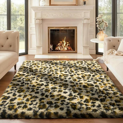 Ophanie Leopard Rugs for Bedroom Living Room, Cheetah Print Rug Fluffy Shag Large Fuzzy Plush Soft Throw,Large Shaggy Floor Faux Animal Throw 4x6 Carpets,Decor Aesthetic with Over 99 pcs Pile fibers