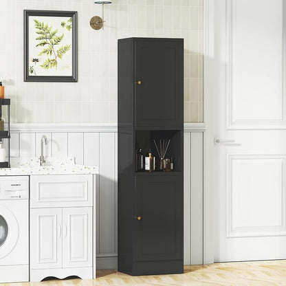 69" Tall Metal Pantry Cabinet with Microwave Stand,Microwave Storage Cabinet with 2 Doors & 3 Adjustable Shelves for Kitchen (2doors-Black, 11.81" D x 15.75" W x 66.93" H)