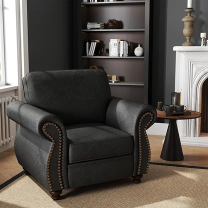 Couchus Vintage Accent Chair with Rivet Decoration, Traditional Upholstered Armchair, Living Room Chair, Rustic Single Sofa Chair for Bedroom, Reading Room & Office (Grey, Single)