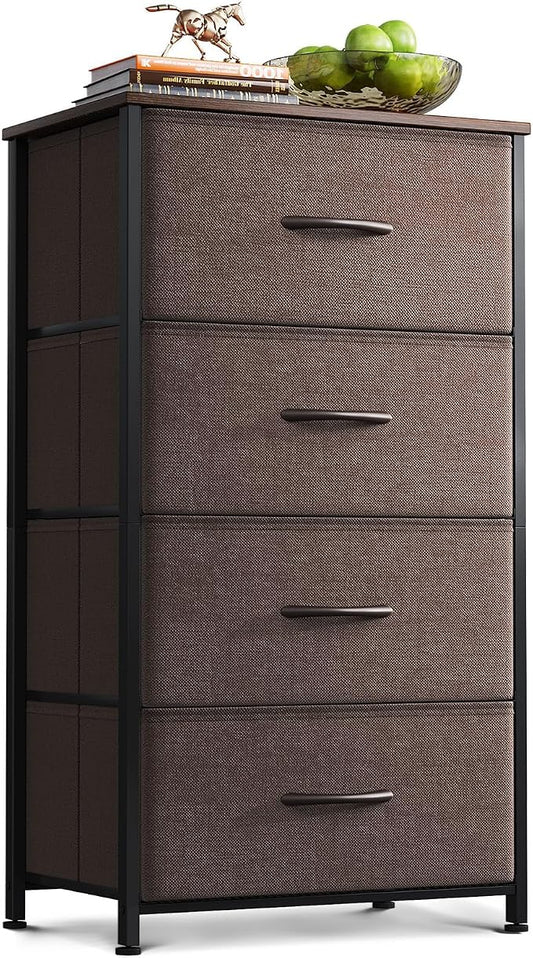 AODK Dresser for Bedroom with 4 Storage Drawers, Small Dressers Chest of Drawers Fabric Dressers with Sturdy Steel Frame, Dresser for Closet with Wood Top, Brown