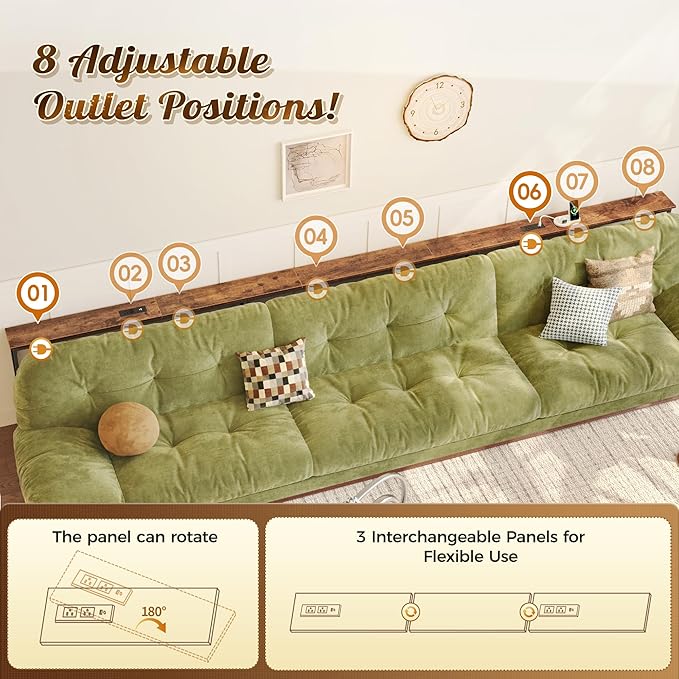 SUPERJARE 133.8 Inch Sofa Table with 2 Power Outlets and USB-C Ports, 5.9 Inch Narrow Console Table with Storage, Extra-Long, for Entryway Hallway Couch Behind Sofa, Small Spaces, Rustic Brown