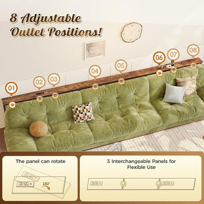 SUPERJARE 133.8 Inch Sofa Table with 2 Power Outlets and USB-C Ports, 5.9 Inch Narrow Console Table with Storage, Extra-Long, for Entryway Hallway Couch Behind Sofa, Small Spaces, Rustic Brown
