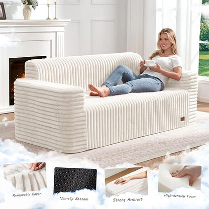 ZurNesfure Sofa Couch Cloud 3-Seater Memory Foam Couch with Pillow No Assembly Required, Modern Couch with Removable Washable Cover Boneless Sofas for Living Room Bedroom Apartment (White,3-Seater)