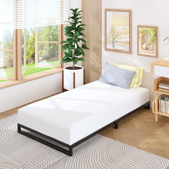 Lutown-Teen 4 Inch Twin Size Bed Frames Heavy Duty Metal Twin Platform Bed Frame No Box Spring Needed, Noise Free, Easy Assembly, Black