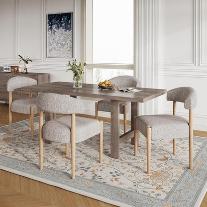 VKNOW Wooden Dining Chairs Set of 4 with Curved Open Back, Brown | Natural Rubberwood Legs, Soft Chenille Fabric, Thickened Cushion, For Adults and Family, Dining Room, Kitchen, No Wobble