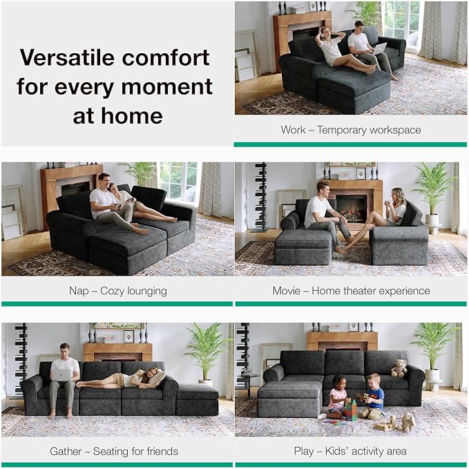 Novilla 108" Modular Sectional Sofa, Modular Sectional Couches for Living Room Bedroom, Chenille Removable Cover Cloud Couch Sectional with Smarts Coil® Support L-Shaped Couch(Dark Grey, Armless Seat)
