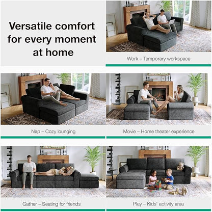 Novilla 108" Modular Sectional Sofa, Modular Sectional Couches for Living Room, Chenille Removable Cover Boneless Couch with Smarts Coil® Support U-Shaped Couch(Dark Grey, 3 Seater + 2 Ottoman)