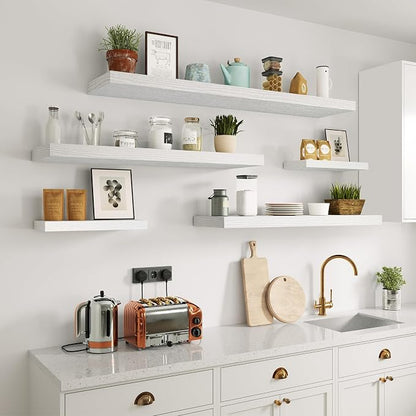 Vivelove Single Floating Shelves 36 Inches, 36 x 10 inch Deep x 1.8 in Thick, Long Floating Shelves for Bedroom, Living Room, Kitchen, Office, Shelves for Wall, Modern Home Decor, White