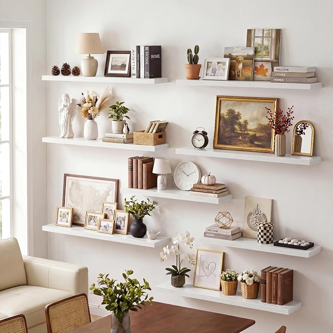 Vivelove 10 in Deep Floating Shelves for Wall, 40" x 10.2" x 1.5" Shelves for Room Wall Mounted, 1.5 Inch Thick Shelf for Bathroom Bedroom Kitchen Book Room, Modern Farmhouse Decor, Set of 2, White