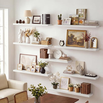 Vivelove 10 in Deep Floating Shelves for Wall, 40" x 10.2" x 1.5" Shelves for Room Wall Mounted, 1.5 Inch Thick Shelf for Bathroom Bedroom Kitchen Book Room, Modern Farmhouse Decor, Set of 2, White