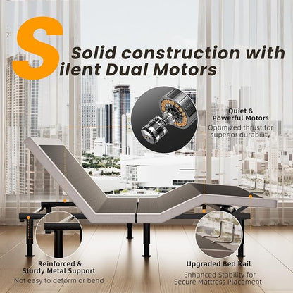 Full Adjustable Bed Frame, Wireless Remote, USB Port, Head & Foot Incline, Underbed Lighting, Heavy Duty Electric Platform, Zero Gravity Mode, Quiet Motor, Easy Assembly