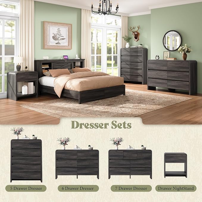 AMERLIFE Drawer Tall Dresser for Bedroom, Modern Storage Cabinet with Anti-Tip Kit, Rounded Corners & Easy Assembly, White Wood Chest for Closet, Living Room, Nursery, Easy Assembly, Black