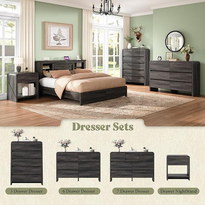 AMERLIFE Drawer Tall Dresser for Bedroom, Modern Storage Cabinet with Anti-Tip Kit, Rounded Corners & Easy Assembly, White Wood Chest for Closet, Living Room, Nursery, Easy Assembly, Black