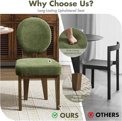 Hyfirm Mid-Century Modern Walnut Dining Chairs Set of 2, Vintage Green Wooden Kitchen Chairs, Retro Upholstered Velvet Cushioned Seat with Curved Backrest, Armless Accent Side Chair for Bedroom