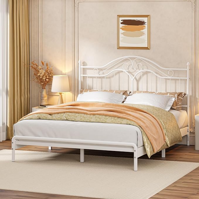 Headboard for King Size Bed Frame Vintage Platform Bed Metal Headboard Only | Height Adjustable,Sturdy and Stable,Easy Assembly,White