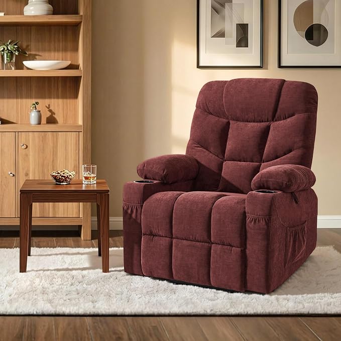 MCombo Power Lift Recliner Chair with Extended Footrest for Elderly People, Fabric 7287 (Burgundy, Medium)