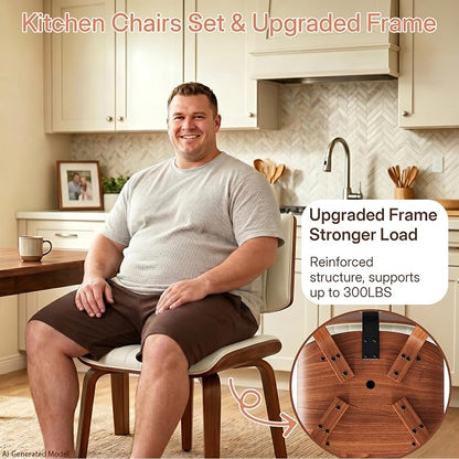Armless Dining Chairs Set of 6, Walnut Beige | Set of 6 armless chairs with walnut bentwood back and warm beige upholstery. Great for family dining rooms