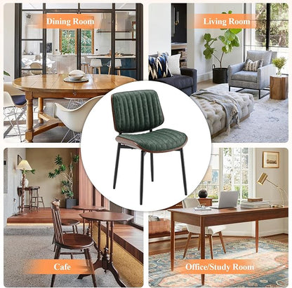 MALOL Leather Dining Chairs Set of 2, Modern Upholstered Dining Room Kitchen Chairs with Metal Legs and Wooden Back Support for Home Dining Room/Restaurant, Green