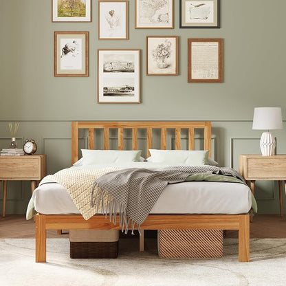 Novilla 12inch Twin Size Bed Frame Wooden Twin Platform Bed Frame, Classic Twin Bed Frame with Headboard No Box Spring Needed, Easy Assembly, Natural