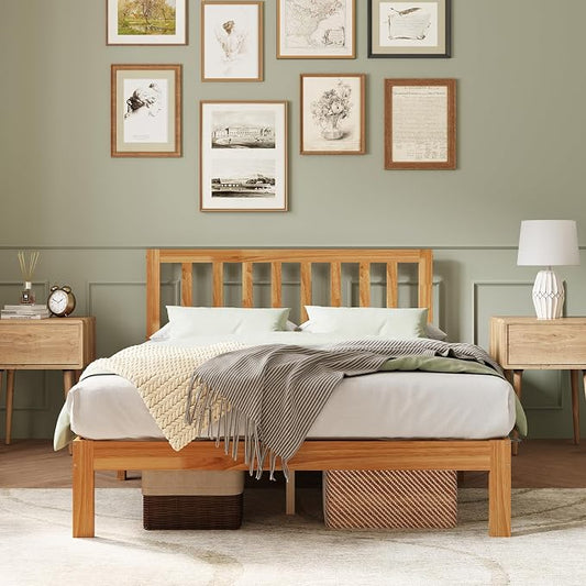 Novilla 12inch Twin Size Bed Frame Wooden Twin Platform Bed Frame, Classic Twin Bed Frame with Headboard No Box Spring Needed, Easy Assembly, Natural