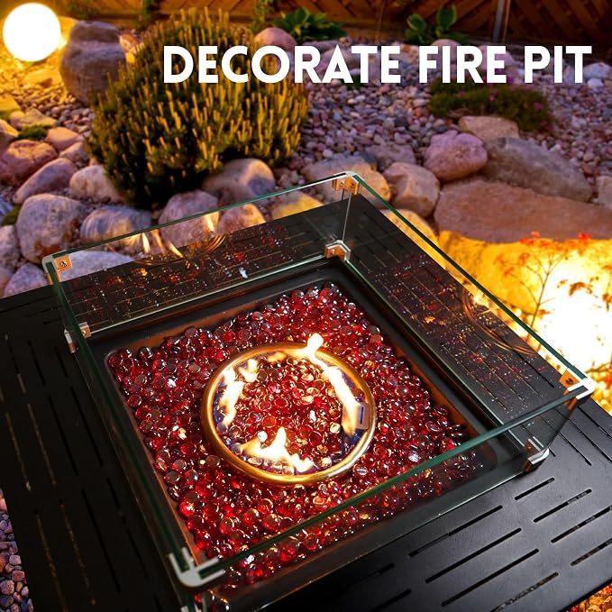 GasSaf Red Fire Glass Beads for Outdoor Fire Pit, Fireplace, Replaces Existing Gas Logs & Lava Rocks, 3/4 Inch Glass(10 Pound)(Red Luster)