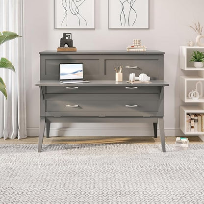 AFI, Northampton Full Size Murphy Bed Desk with Memory Foam 6" Mattress and Built-in USB Charger, Grey