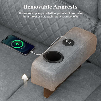 Yolsali Loveseat Recliner Sofa, Manual Reclining Loveseat with Removable Armrest, PU Leather Double Recliner for RV with 2-Tier Cushions, USB Charging Ports, Cup Holders - Gray PU