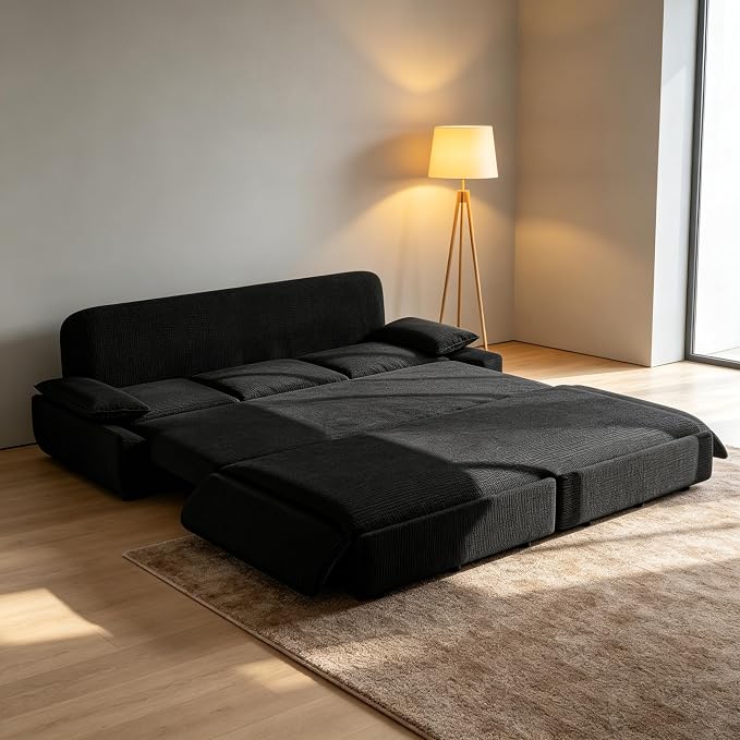 ERYE King Foldable Sleeper Sofa,Oversized 3-in-1 Convertible Pull Out Sleeper Sofabed W/Pillow Armrests,3 Seat Couch Space Saving Sleeper Sofa Bed for Living Room Bedroom