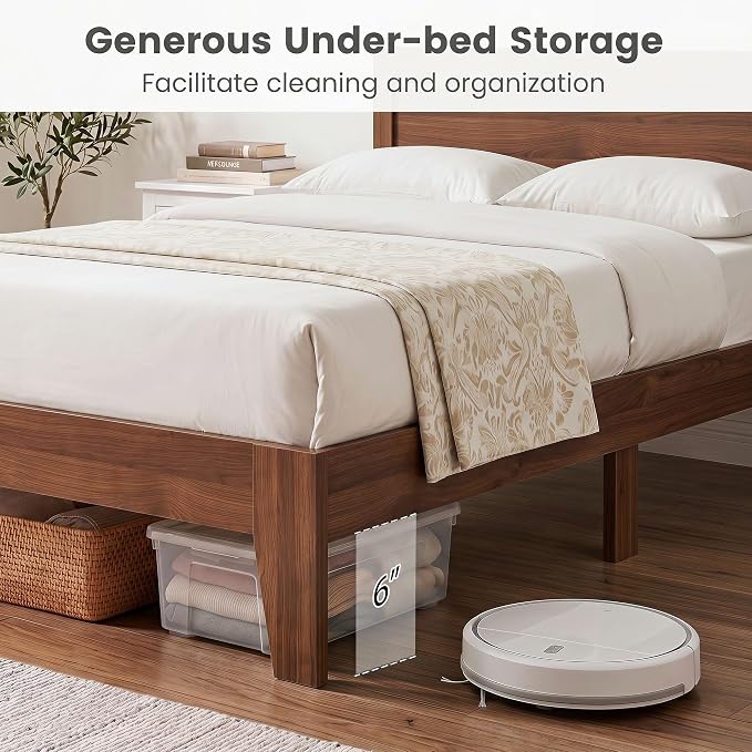 Giantex Full Size Wooden Bed Frame with Headboard, Wood Slat Support | Modern Platform Bed with Heavy Duty Mattress Foundation, Under-Bed Storage, No Box Spring Needed, Easy Assembly (Walnut)