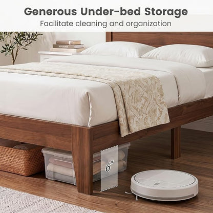 Giantex Full Size Wooden Bed Frame with Headboard, Wood Slat Support | Modern Platform Bed with Heavy Duty Mattress Foundation, Under-Bed Storage, No Box Spring Needed, Easy Assembly (Walnut)